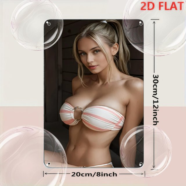 Vintage-Metallblechschild CIFBUY Wanddekoration Blonde Frau im rosa Bikini in Mehrfarben - Bild 1