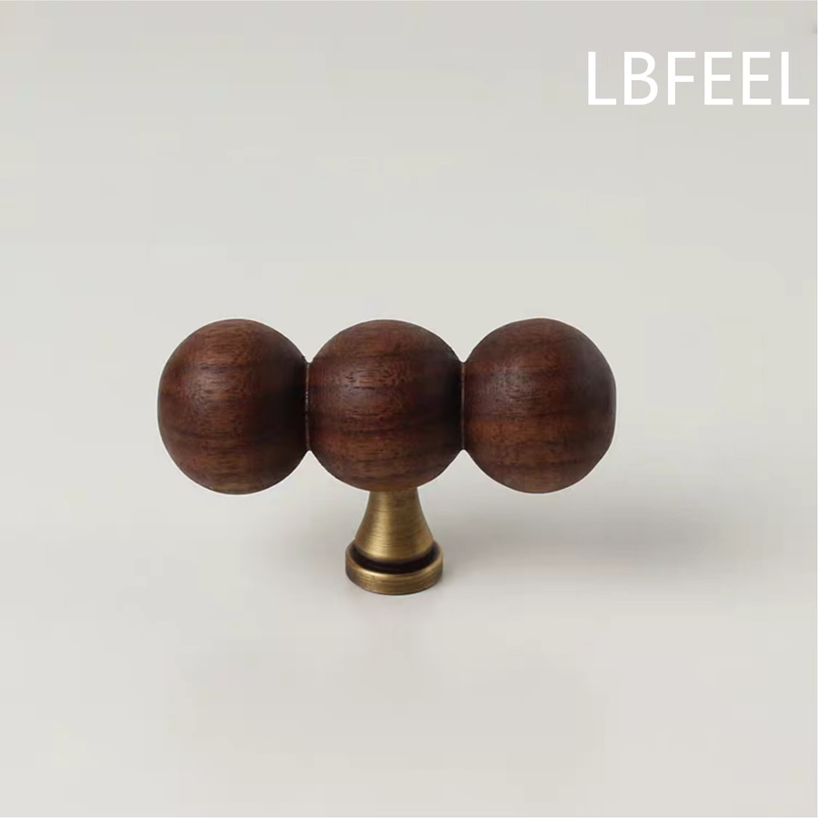 LBFEEL Schubladenknöpfe aus Walnuss-Holz in Schwarz und Braun mit Messingdetails - Bild 2