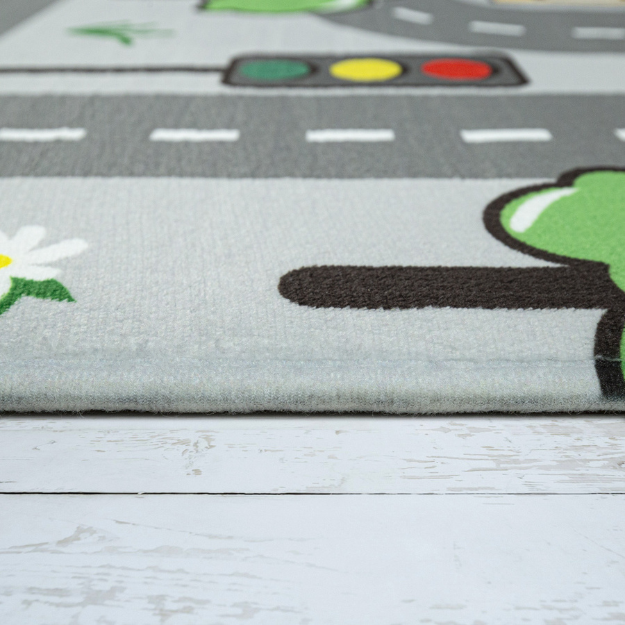 Waschbarer Kinderteppich Chiko rund in Grau und Grün mit Motiv, Durchmesser: 150 cm - Bild 3