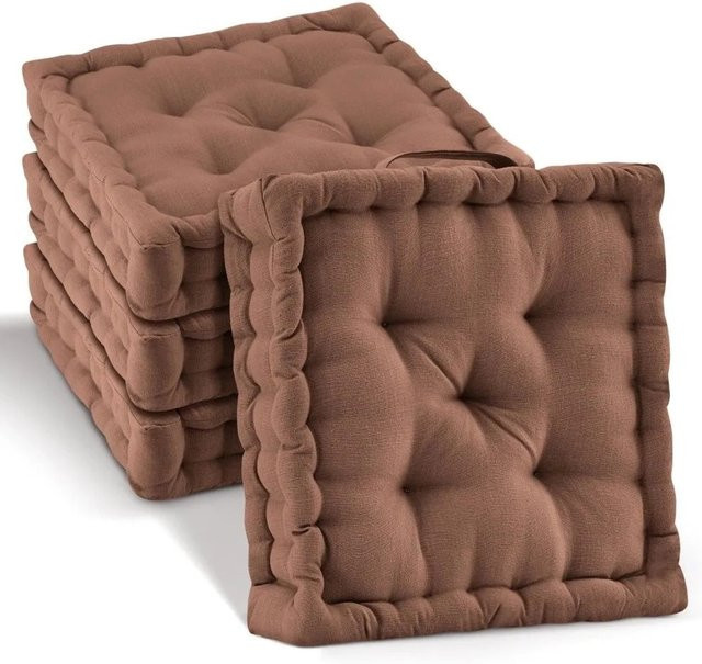 Beautissu Mila Stuhlkissen aus Baumwolle, 4er Set, Braun, B/T/H: 50 x 50 x 10 cm - Bild 1