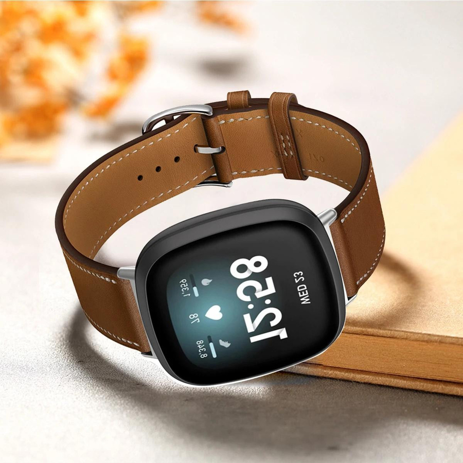 LUJING Lederarmband für Fitbit Versa 4 3 2 1, Versa Lite und Sense 2 Smartwatch in Rot - Bild 3