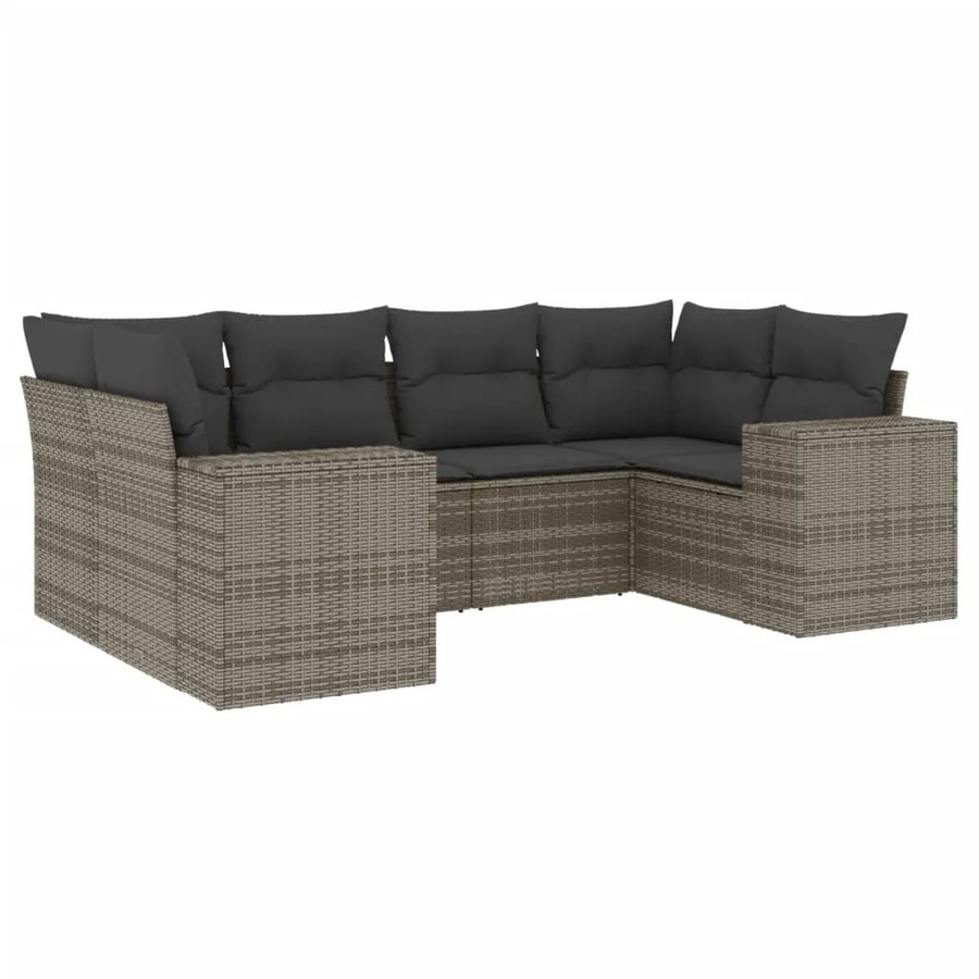 vidaXL 6-teilige Garten-Sofagarnitur in L-Form aus grauem Poly-Rattan mit Sitzkissen und Stauraum - Bild 2