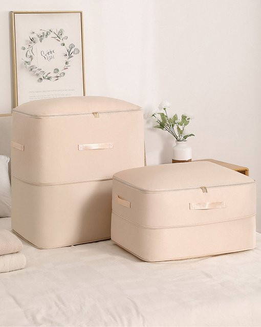 Faltbare Kompressionsaufbewahrungstasche aus Gongsatin in Grau und Beige, staubdicht und feuchtigkeitsbeständig, B/T/H: 54,0 x 30,0 x 1,0 cm - Bild 1