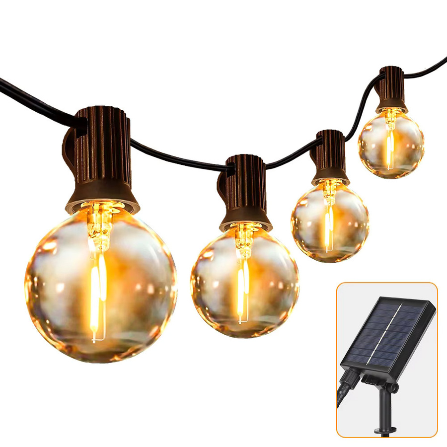 CANMEIJIA Solar Outdoor Lichterkette mit Fernbedienung, Wasserdichte Vintage Glühbirnen in Warmweiß, Dekorative Gartenbeleuchtung für Balkon und Garten, Schwarz - Bild 7