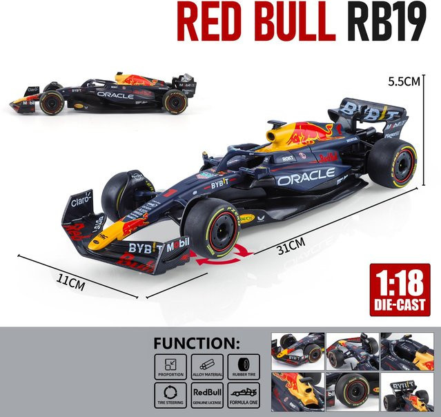 Linyi toy car Oracle Red Bull Racing Rb19 Formel 1 Rennwagen Max Verstappen, Modellauto, 1:18, Metall, ab 14 Jahren - Bild 1