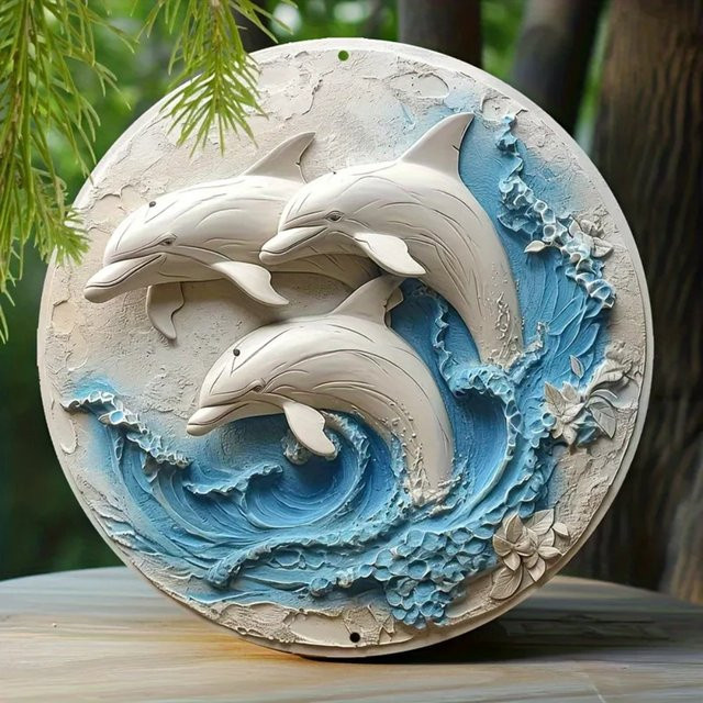 HELLOYOUNG Runder Kranz mit Delfin-Prägung als Wanddekoration für die Küche - Bild 1