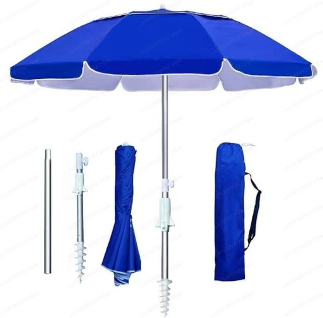 Winddichter Reise-Strandschirm aus Aluminiumlegierung mit Sandanker und Teleskopstange in Blau, Länge: 198 cm - Bild 1