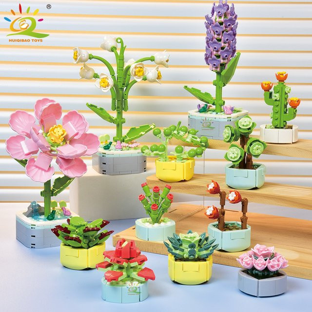Huiqibao Blume Sukkulenten Bausteine, ewiger Blumentopf Bonsai Gärten, DIY Topfpflanzen Modell - Bild 1