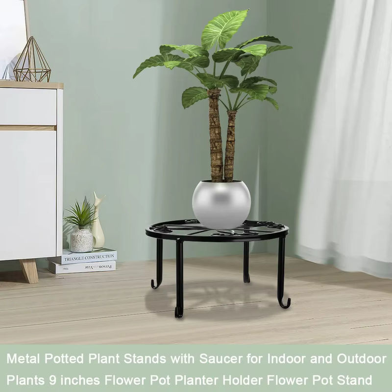 Metall-Pflanzenständer mit Untersetzer in Braun für Innen- und Außenpflanzen, 9 Zoll Blumentopfhalter - Bild 2