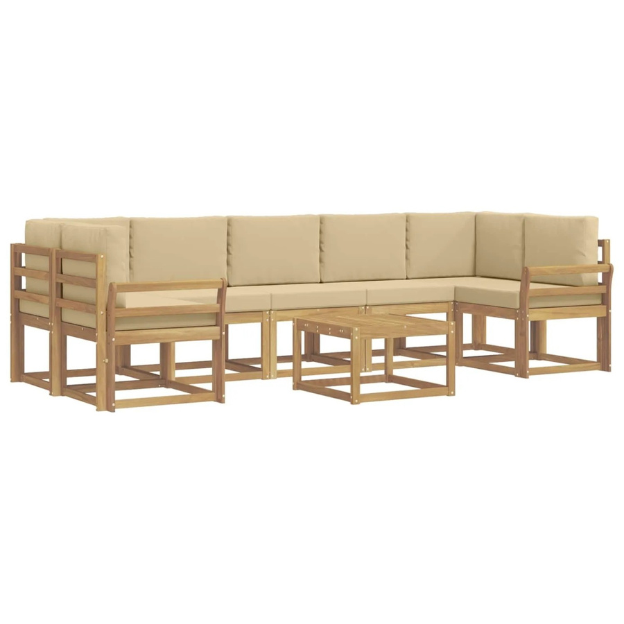 vidaXL Outdoor-Sofagarnitur aus Akazienholz, 6-teiliges L-Shape Gartenmöbel-Set mit Polstern in Beige, Braun oder Weiß - Bild 2