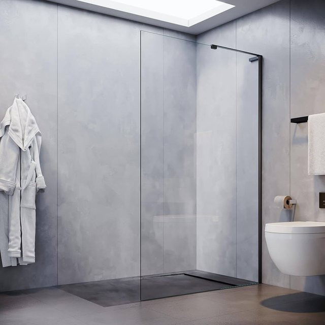 SONNI Duschwand Walk In Glas Schwarz mit NANO Glas Sicherheitsfolie, B/T/H: 90-120 x 200 cm - Bild 1