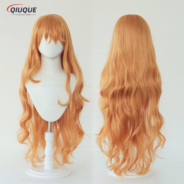 Nami Cosplay Perücke, 75 cm, lang, lockig, wellig, orange, Damen - Bild 1
