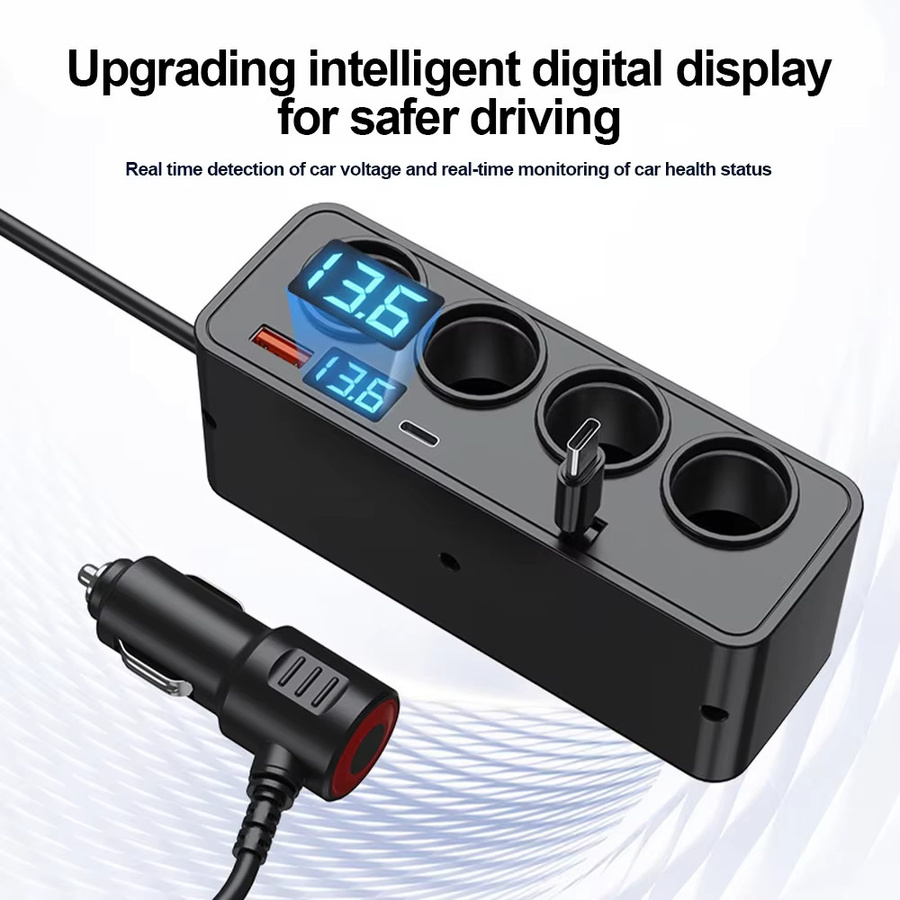 120 W Auto-Zigarettenanzünder-Adapter mit einziehbarem Kabel, QC3.0 und PD30 W Schnellladung, Spannungsanzeige, Schwarz, 12 V/24 V - Bild 5