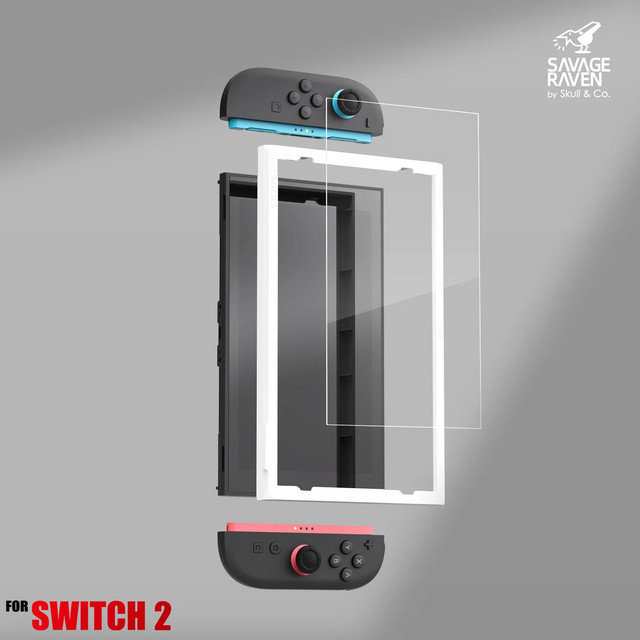 Skull & Co. Savage Raven Displayschutzfolie aus gehärtetem Glas mit EZ-Align-Rahmen für Nintendo Switch 2, 2er-Pack, transparent - Bild 1