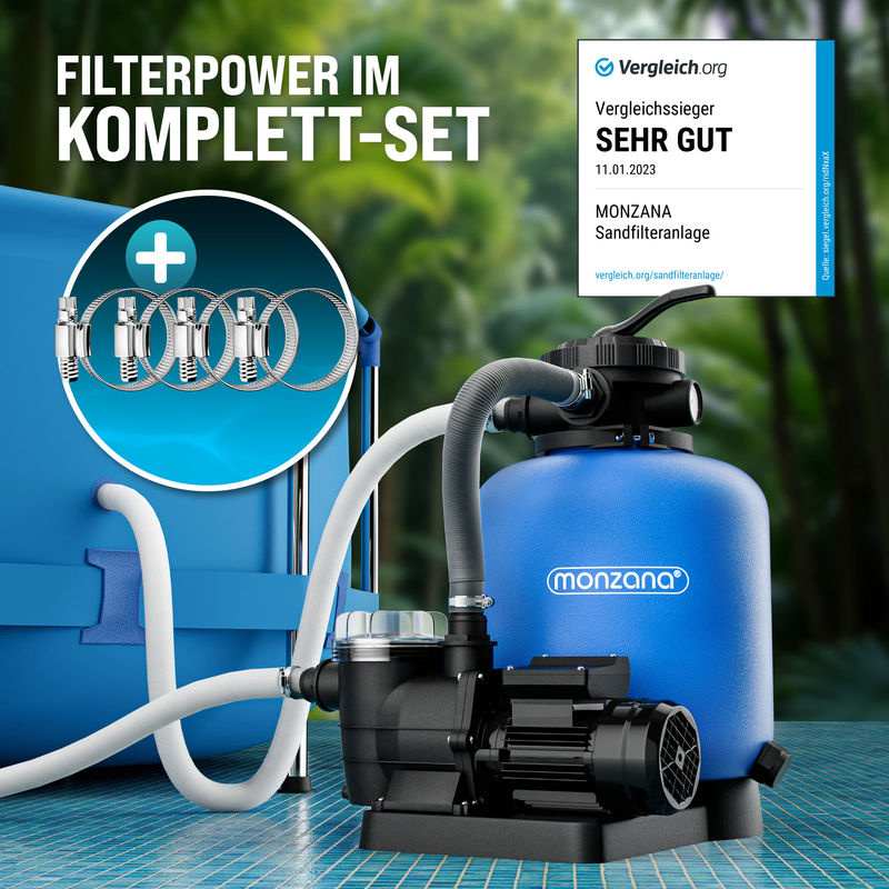 Monzana Sandfilteranlage für Pool mit Vorfilter, 7-Wege-Ventil und XXL-Tank, 13200 l/h, Blau/Schwarz - Bild 3