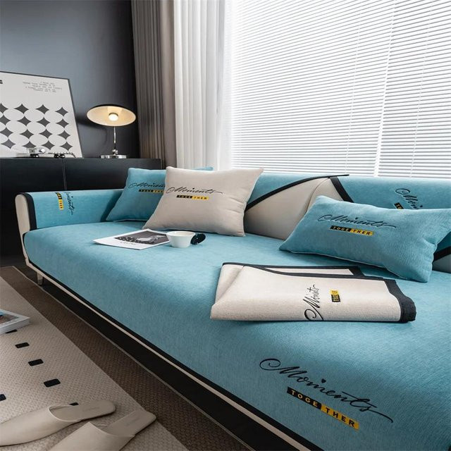 Luxus-Sitzpolster Home Protection Covers aus Chenille in Blau, rutschfester Sofabezug für dein Wohnzimmer, B/T/H: 70 x 70 x 0 cm - Bild 1
