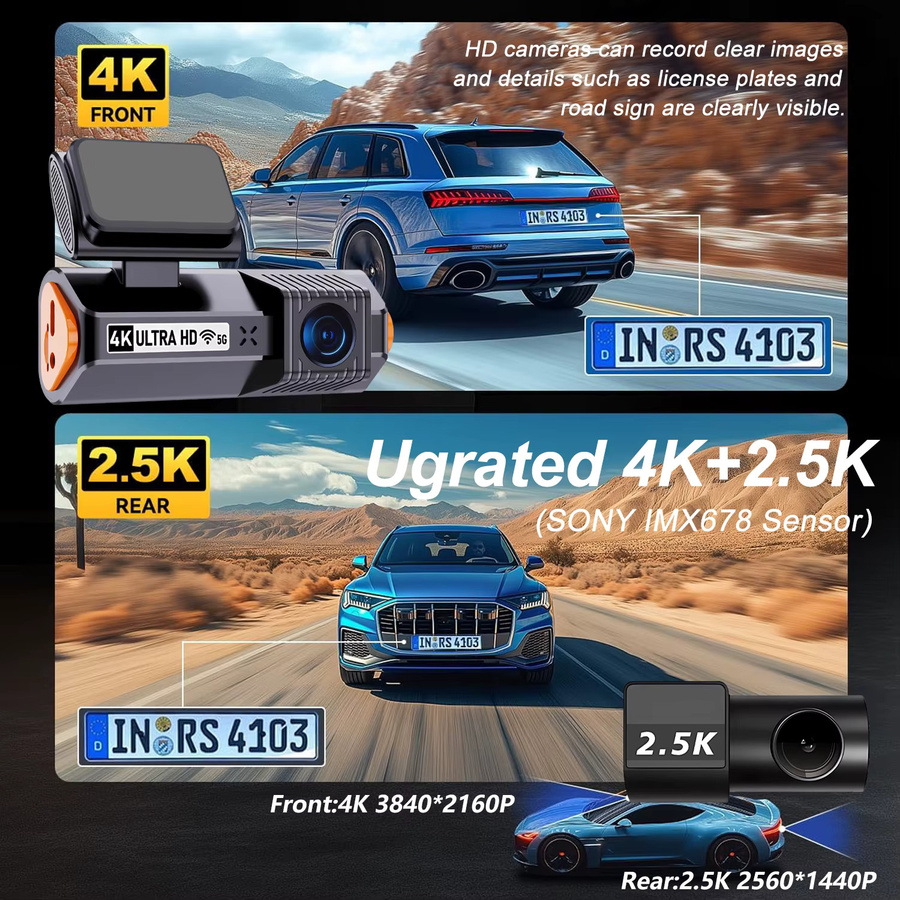 OMGO Dashcam mit 4K+2.5K Auflösung, ADAS, GPS und 5G WiFi in Schwarz - Bild 4