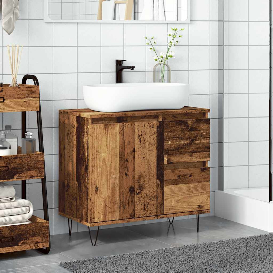 vidaXL Waschbeckenunterschrank in Altholz-Optik und Braun mit industrieller Note, B/T/H: 65 x 33 x 60 cm - Bild 4