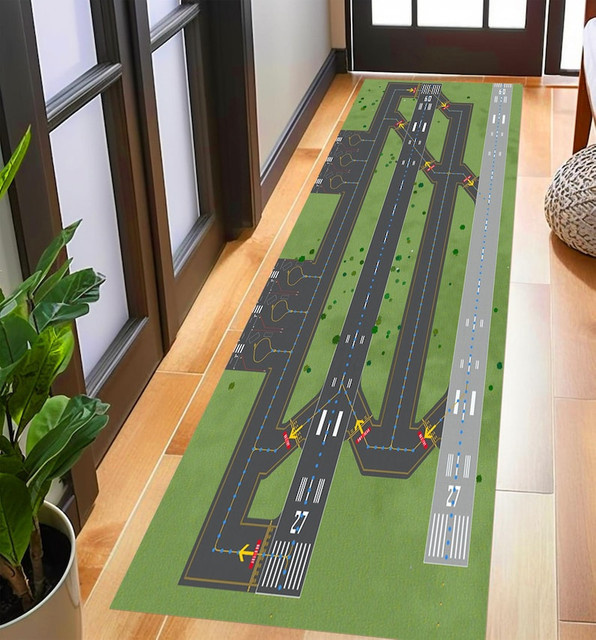 Runway Teppich mit Luftfahrt Flughafen Track Design in Grün für Wohnzimmer und Schlafzimmer - Bild 1