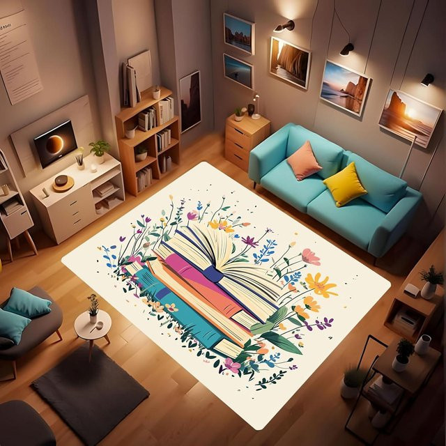 Lodestar Abstrakter Buchdruck Teppich in Mehrfarbig, Rutschfester Bodenmatten aus Polyester für Klassenzimmer und Bibliotheken, B: 160 cm, T: 120 cm - Bild 1