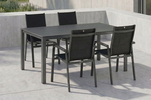 Kettler KETTALUX-Plus/Basic Plus Sitzgruppe für 4 Personen in Anthrazit mit gepolsterten Sitz- und Rückenflächen aus Alu und Textilene, Tisch Breite: 160 cm, Tiefe: 95 cm - Bild 1