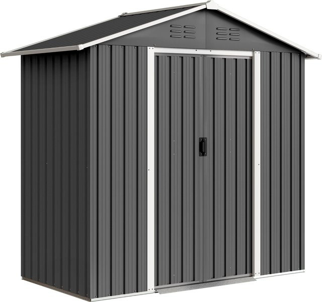 Outsunny Metall-Gartenhaus Geräteschuppen aus verzinktem Stahl mit Schiebetüren und Lüftungsöffnungen, dunkelgrau, B/T/H: 194 x 107 x 191 cm - Bild 1