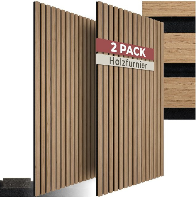 tectake Akustikpaneele Wandgestaltung in Eiche Braun aus MDF und Echtholzfurnier mit Filz - Bild 1