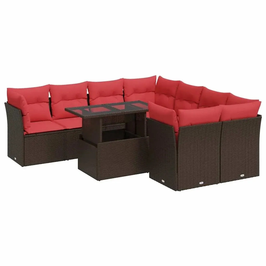 vidaXL 9-teilige Garten-Sofagarnitur aus braunem Poly-Rattan mit Kissen und Akazie-Elementen - Bild 2