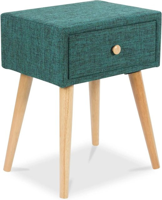 Homestyle4u Nachttisch im Retro Design aus Stoff und Holz in Türkis, B/T/H: 37,0 x 1,0 x 46,5 cm - Bild 1