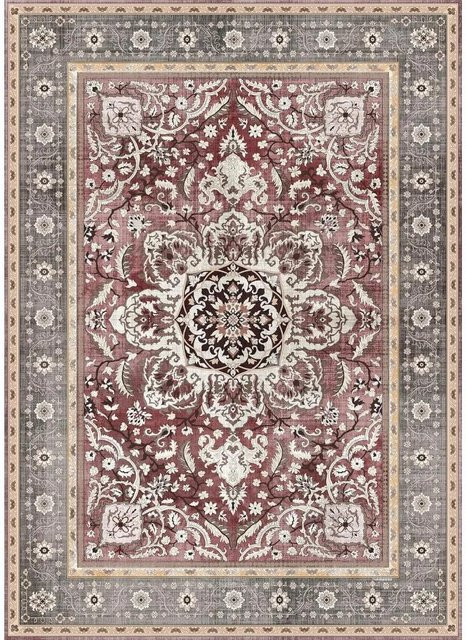 Waschbarer Boho Bereichsteppich HGHT in Beige mit Vintage-Design für Wohnzimmer, Schlafzimmer und Eingangsbereich, B/T: 80 x 50 cm - Bild 1