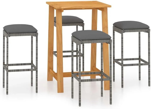 vidaXL 5-teiliges Gartenbar-Set mit Kissen in Grau und Anthrazit aus Holz und Stahl - Bild 1