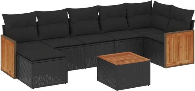 vidaXL 8-teilige Garten-Sofagarnitur aus Poly-Rattan mit Kissen in Schwarz - Bild 1