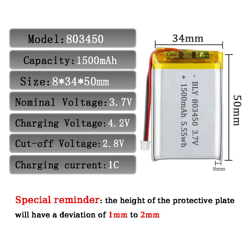 TaLaBat Wiederaufladbarer Li-Po Polymer-Akku 3,7V 1500mAh in Silber für GPS, Laptop und DIY-Projekte - Bild 2