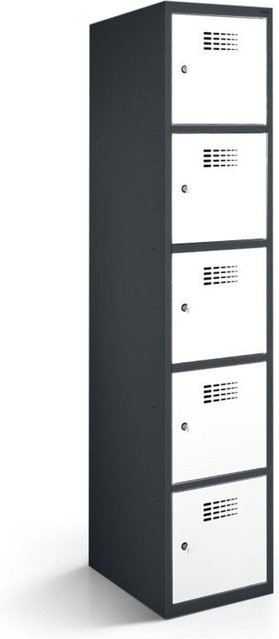 rotstahl Fächerschrank mit 5 Fächern in Weiß und anthrazitgrauem Korpus, B/T/H: 30 x 50 x 180 cm - Bild 1