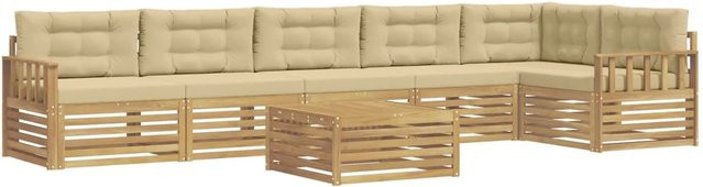 vidaXL Outdoor-Sofagarnitur in L-Form aus Akazienholz mit Kissen, 7-teilig, Weiß und Beige - Bild 1