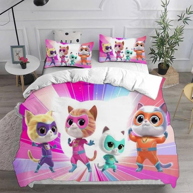Super Kitties Kittydale Bettwäscheset für Kinder aus Mikrofaser, Weiß/Rosa, B/H: 100 x 135 cm - Bild 1