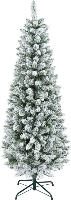 Furnicato Künstlicher Weihnachtsbaum in Schlanker Form mit Kunstschnee und Metallfuß, Grün, Höhe: 183 cm - Bild 1