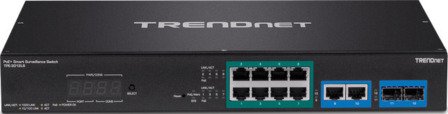TRENDnet TPE-3012LS Smart PoE+ Switch mit 8 x 10/100/1000 Mbit/s und 2 x Kombi-Gigabit-SFP, 110 W PoE+ Budget, Schwarz - Bild 1