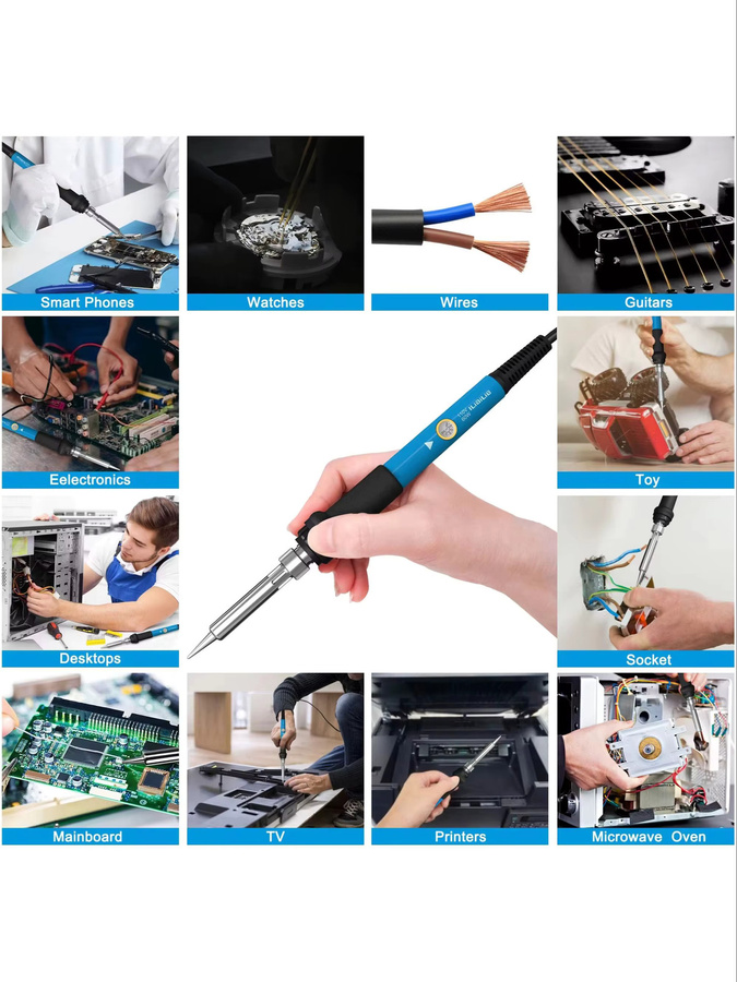 ILIBILIB 60W Lötkolben-Set in Blau mit einstellbarer Temperatur von 200-450°C und 5 Aufsätzen für DIY-Elektronikreparaturen - Bild 6