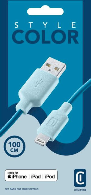 CellularLine Style Color USB Typ-A auf Lightning Datenkabel, Blau, 1 m - Bild 1