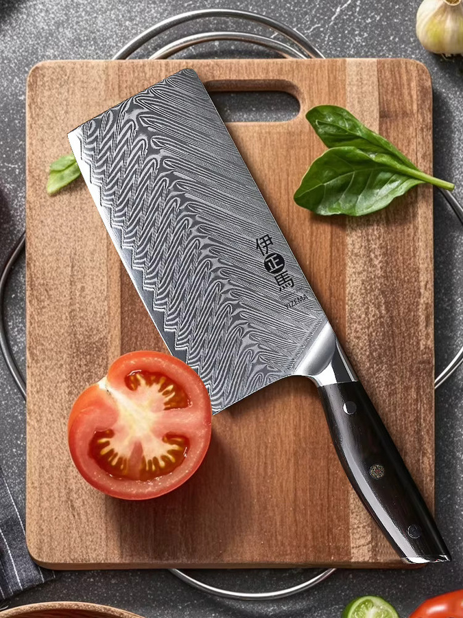 YIZEMA Hackmesser aus 67-lagigem Damaststahl in Silber mit Holzgriff, 17,78 cm Klingenlänge - Bild 6