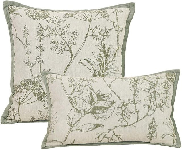 JMG Clothing Kissenbezug aus französischer Chenille-Jacquard-Samt in Grün mit floralem Design, B/B: 45 x 45 cm - Bild 1