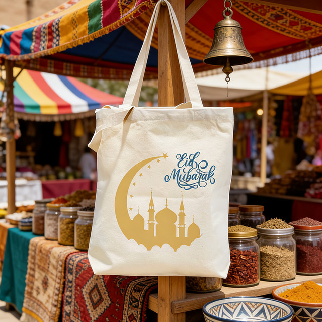 Eid Mubarak Baumwoll-Einkaufstasche für Ramadan und Eid Al-Adha als Geschenk für Kinder und Familie - Bild 1