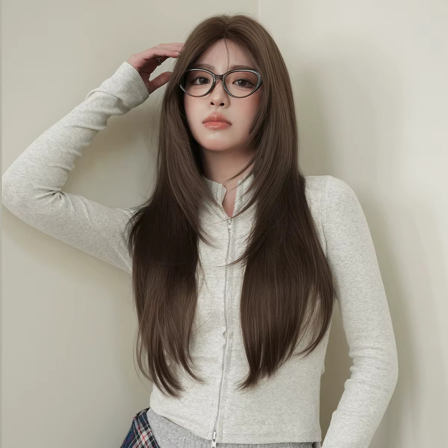 7JHH WIGS Perücke für Damen, mokkabraun, lang, glatt, synthetisch - Bild 2
