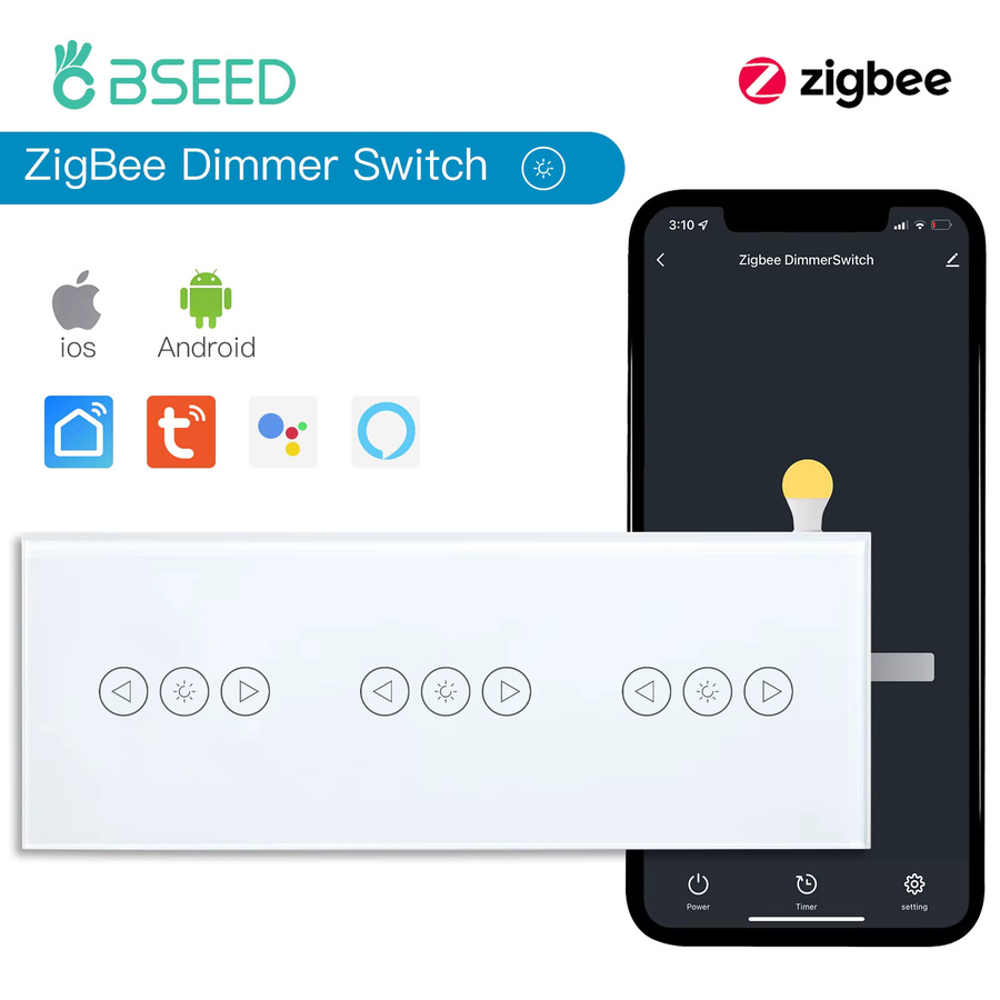 Besamen ZigBee Dreifach Dimmer Schalter Smart Wall Touch Schalter für LED dimmbare Lichter, Tuya Smart Life und Alexa kompatibel, Farbe: Gold/Messing oder Weiß - Bild 1