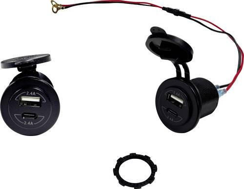 HP Autozubehör Einbausteckdose mit Dual USB-A und USB-C in Schwarz - Bild 1