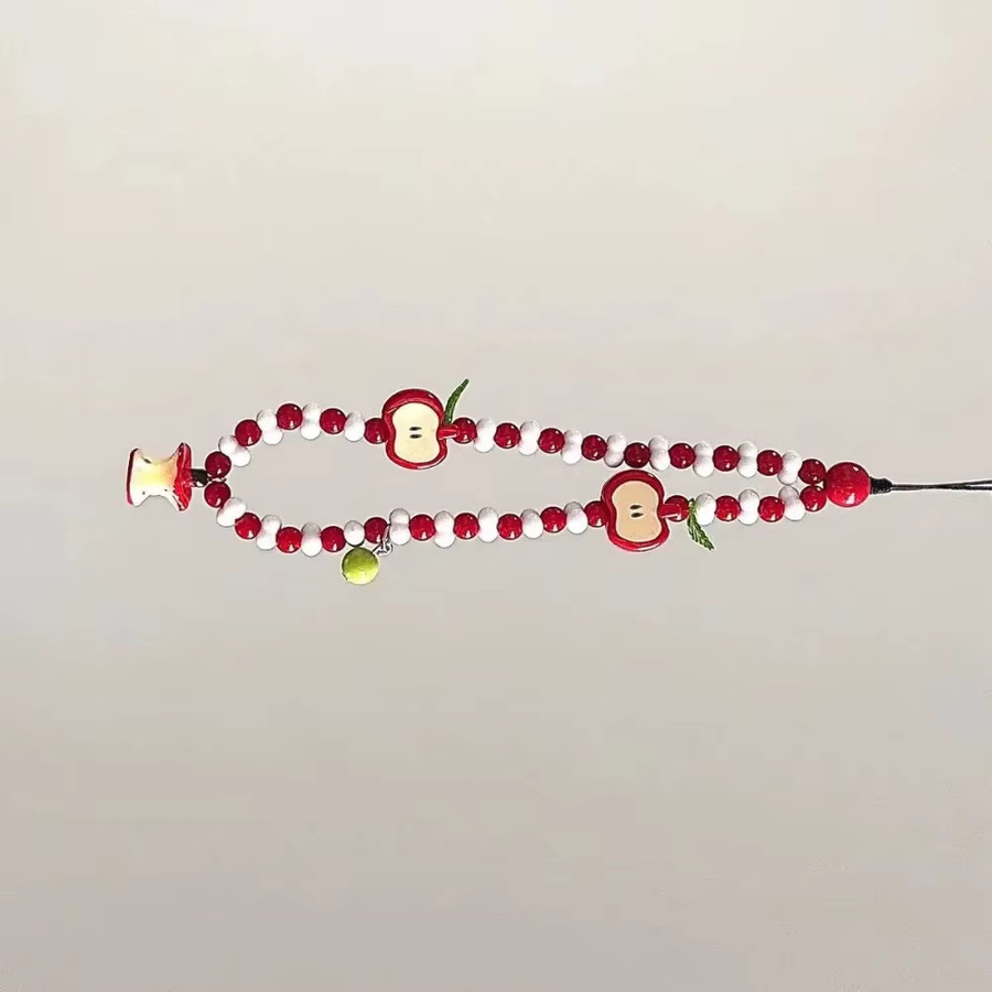 Telefon-Lanyard mit Perlen, Obst-Charms-Anhänger, weiß, rot - Bild 5
