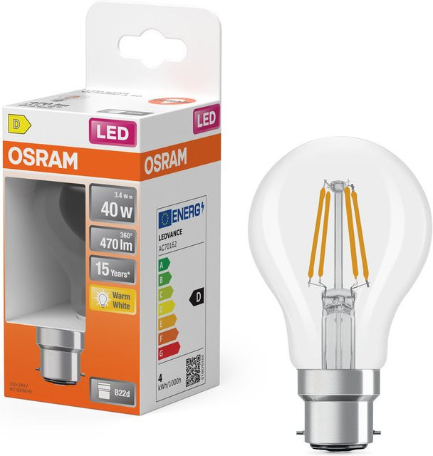 Osram LED Retrofit Classic A LED Lampe, Transparent, B22d, 4W, 470 lm, 2700 K, Warmweiß - Bild 1