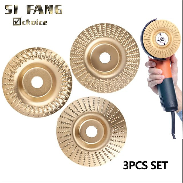 SI FANG Schleifscheiben-Set für Holz und Metall, 3-teiliges Set mit gebogener Abschrägung, Durchmesser: 100 mm, Lochdurchmesser: 16 mm, Farbe: Gold - Bild 1