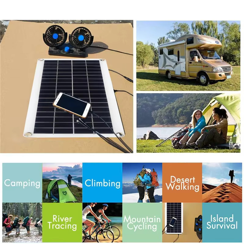 ZRGAE Solarpanel-Ladegerät 50 W, 12 V, monokristalline Solarzelle mit USB-Stromversorgung, Schwarz, tragbares Ladegerät für Camping, Auto und Outdoor - Bild 3